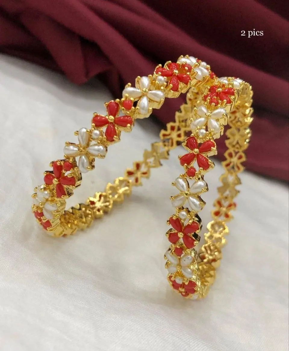 Coral & Pearl Stone Bangles